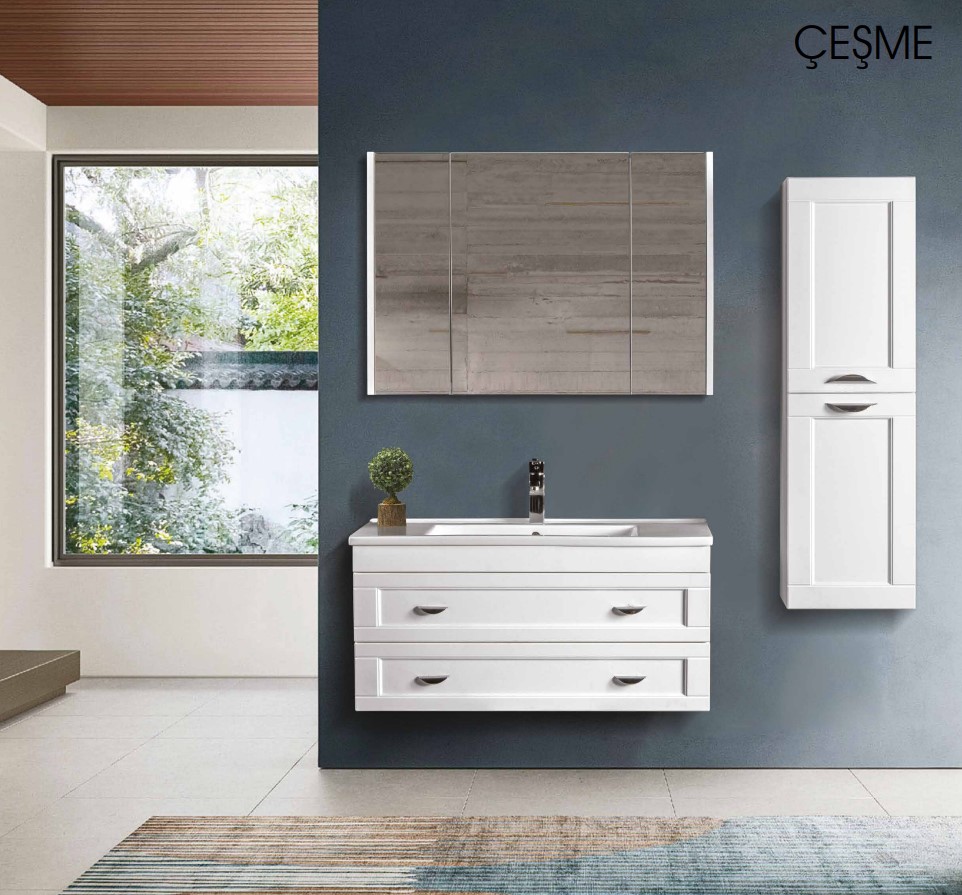 BANYO DOLABI ÇEŞME BEYAZ 100 CM - TAKIM